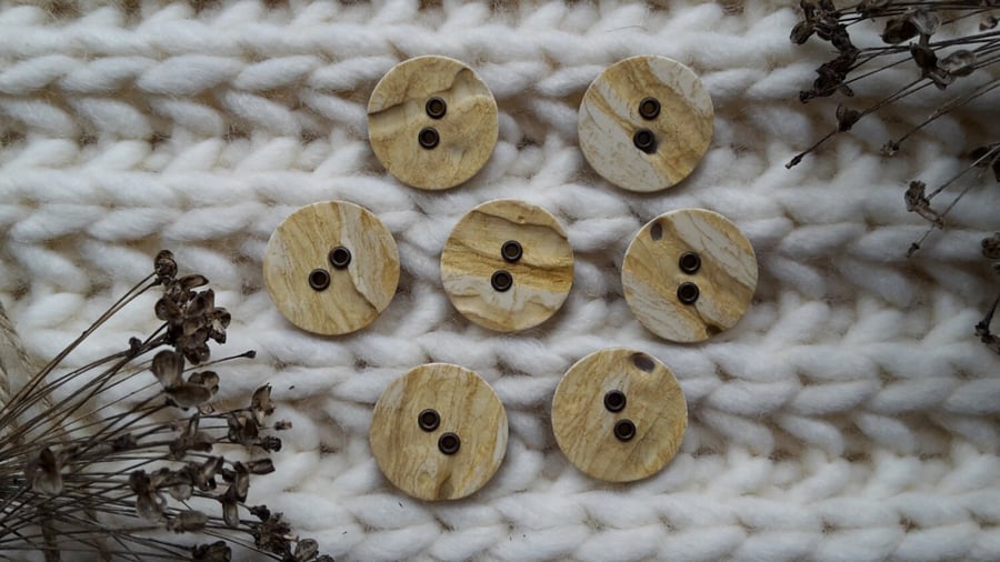 18mm & 23mm Rare Italian Polyester Wood Effect Textured Button with Antique Bras