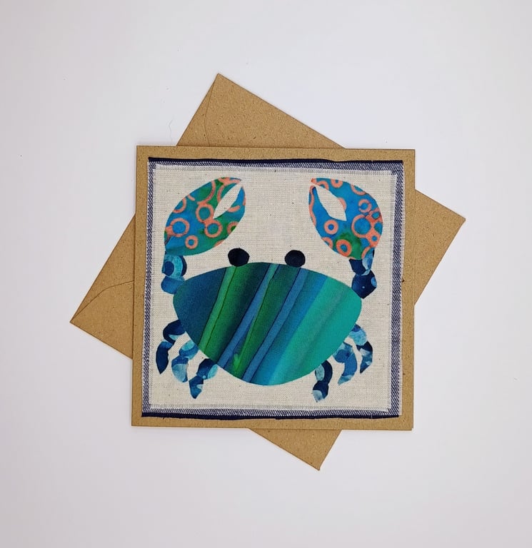 Fabric Collage Crab Greetings Card - Child’s Birthday Card - Blank Card