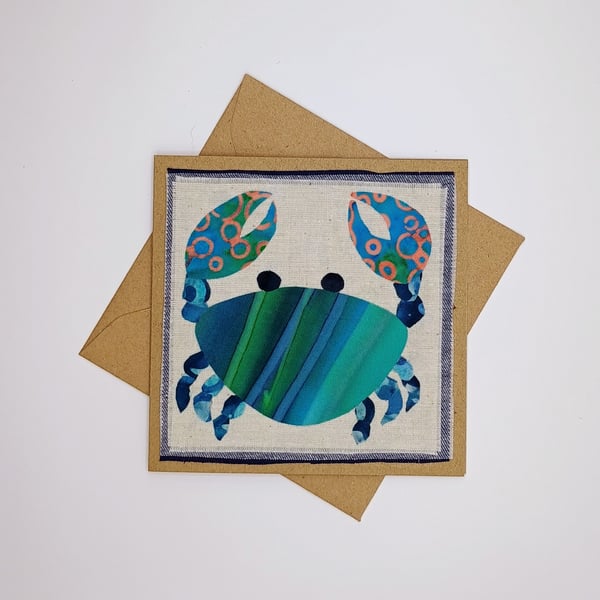 Fabric Collage Crab Greetings Card - Child’s Birthday Card - Blank Card