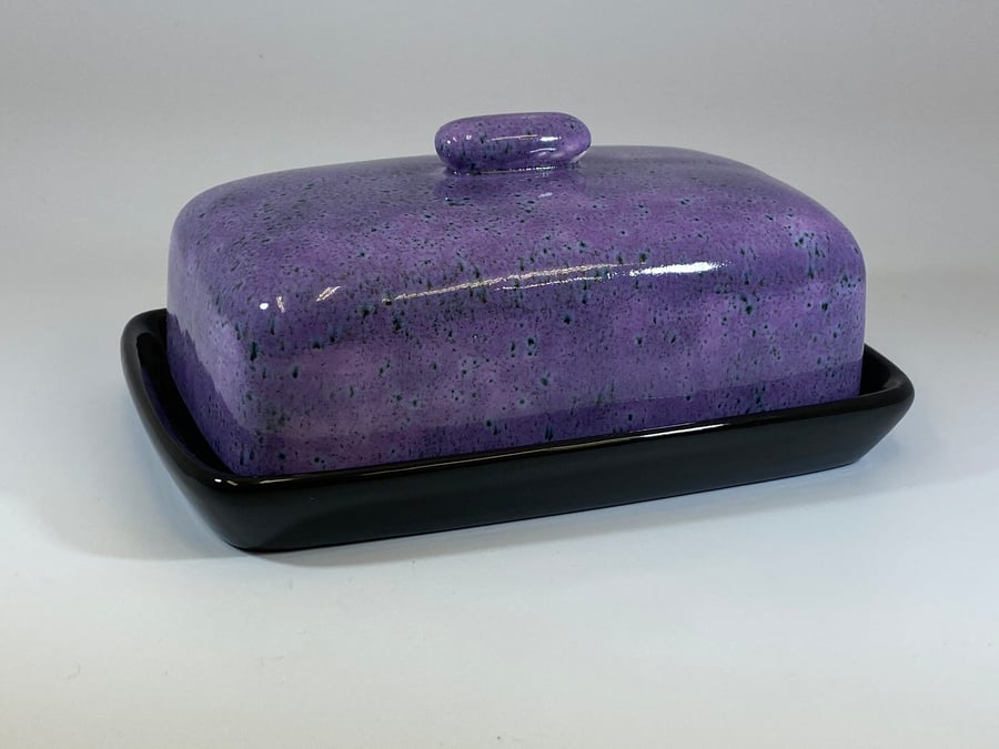 Butter Dish with Purple Speckle Lid