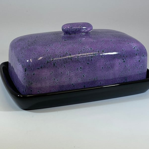 Butter Dish with Purple Speckle Lid