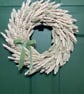 35cm Natural Dried Wheat & Sage Green Velvet Ribbon Wreath – Scandi Home Decor