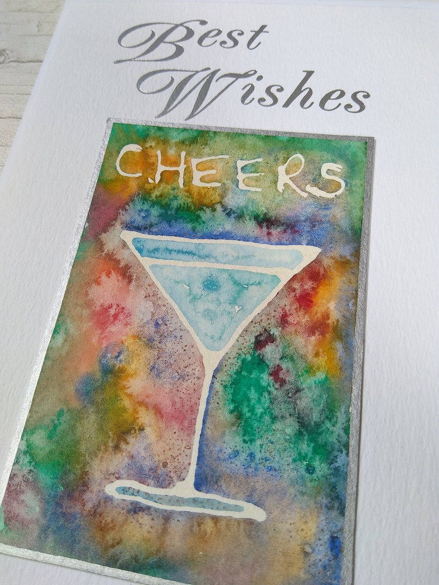 Hand painted watercolour card. 'Cheers', greetings card, Birthday card.