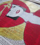 Lady In Red original painting on book page. Shimmering gold paint.s - Image 2