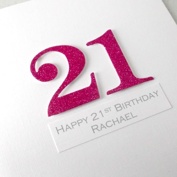 Handmade 21st birthday card - personalised with any age and message