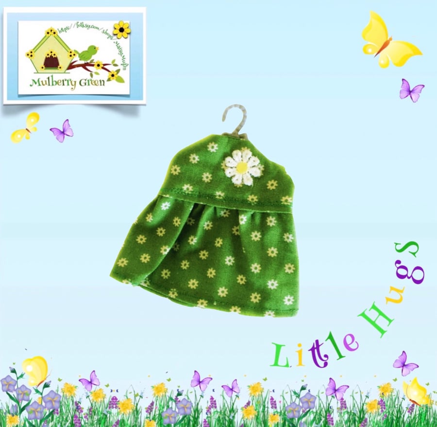 Reserved for Kat Green Flowered Dress to fit the Little Hugs dolls 