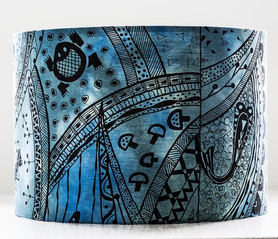 round lampshade Africa African fish ethnic screen printed hand-dyed 