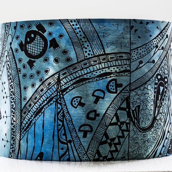 round lampshade Africa African fish ethnic screen printed hand-dyed 