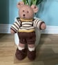 Hand-Knitted Teddy Bear in Warm Browns with Backpack – Heart & Hand - Image 1