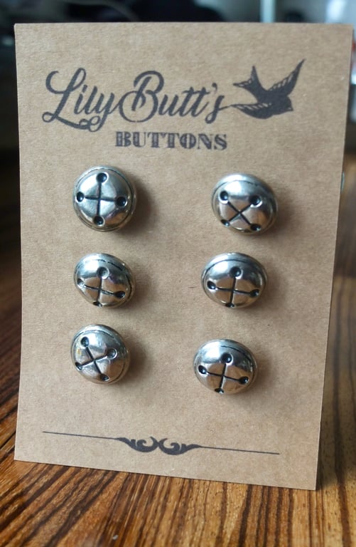 6 Vintage Silver 'Bell' Buttons 22mm