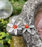 Sterling silver and orange carnelian Flower hoop earrings