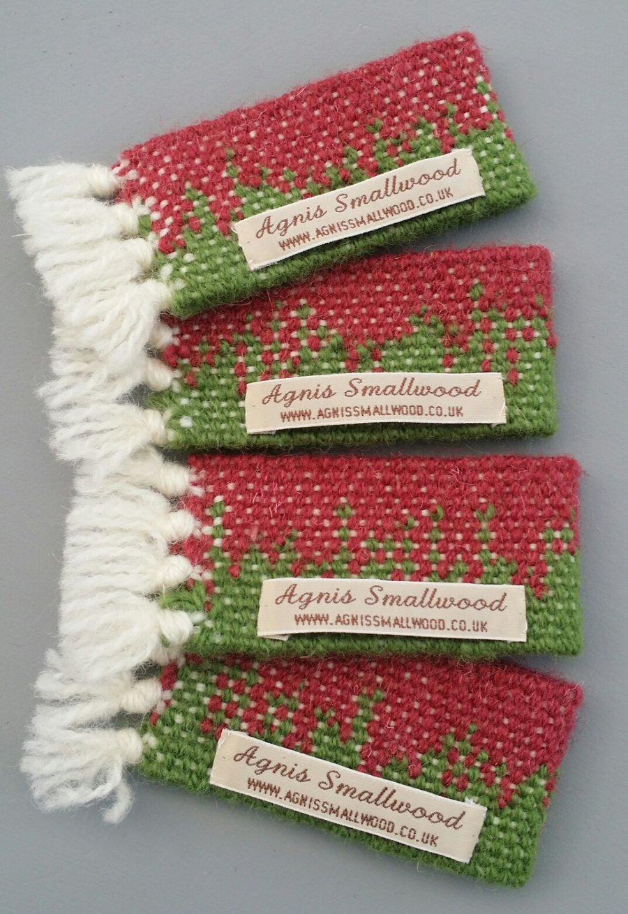 Hand Woven Napkin Rings - Set of 4 - Green and Berry Red 