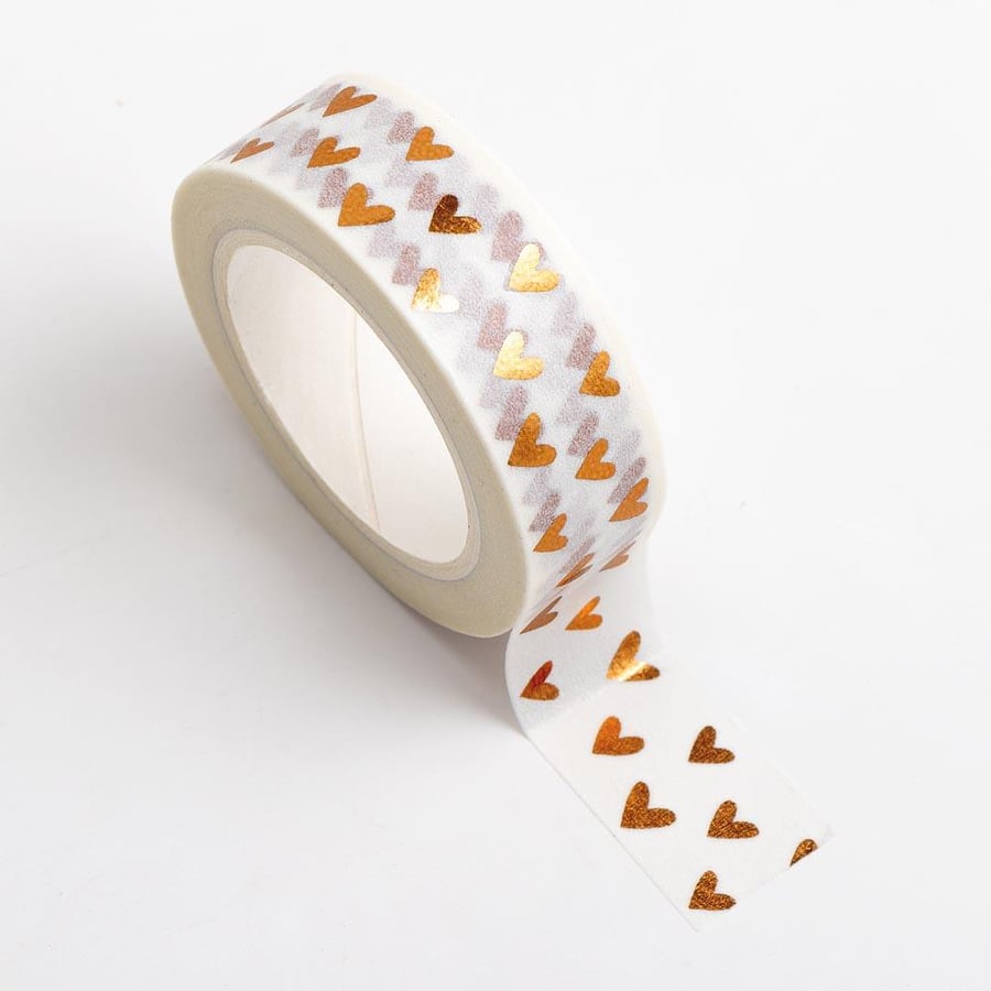 Copper Hearts Foil Adhesive Washi Tape 15mm x 10m