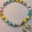 Rainbow selenite stretchy bracelet with angel wing charm