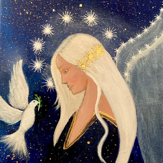 Christmas Eve Angel Of Peace With White Dove Painting on Canvas