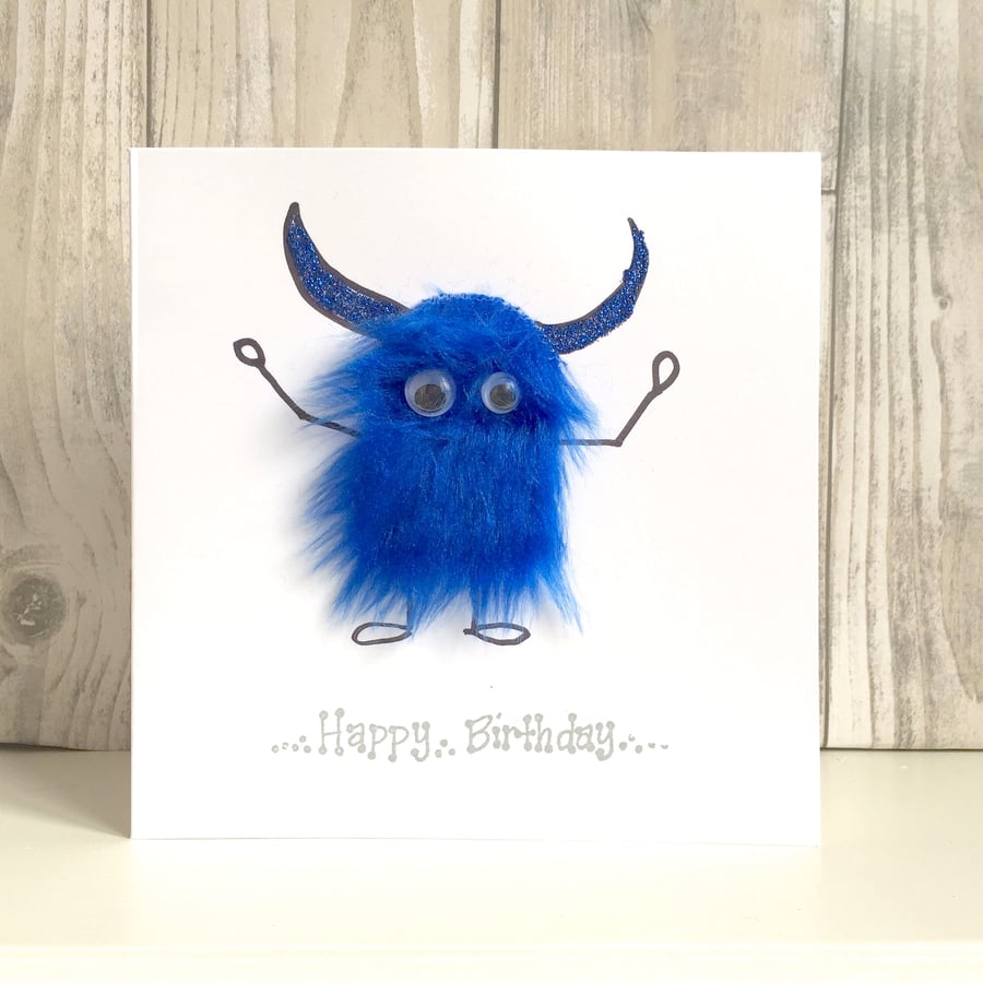 Fun Birthday card for dad, brother, grandad - fluffy monster male
