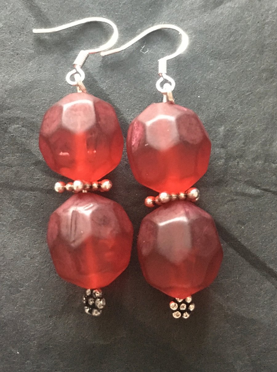 Red chunky bead earrings 
