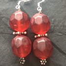 Red chunky bead earrings 