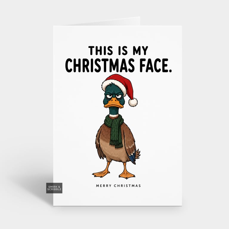 Funny Christmas Card - Grumpy Duck In Hat
