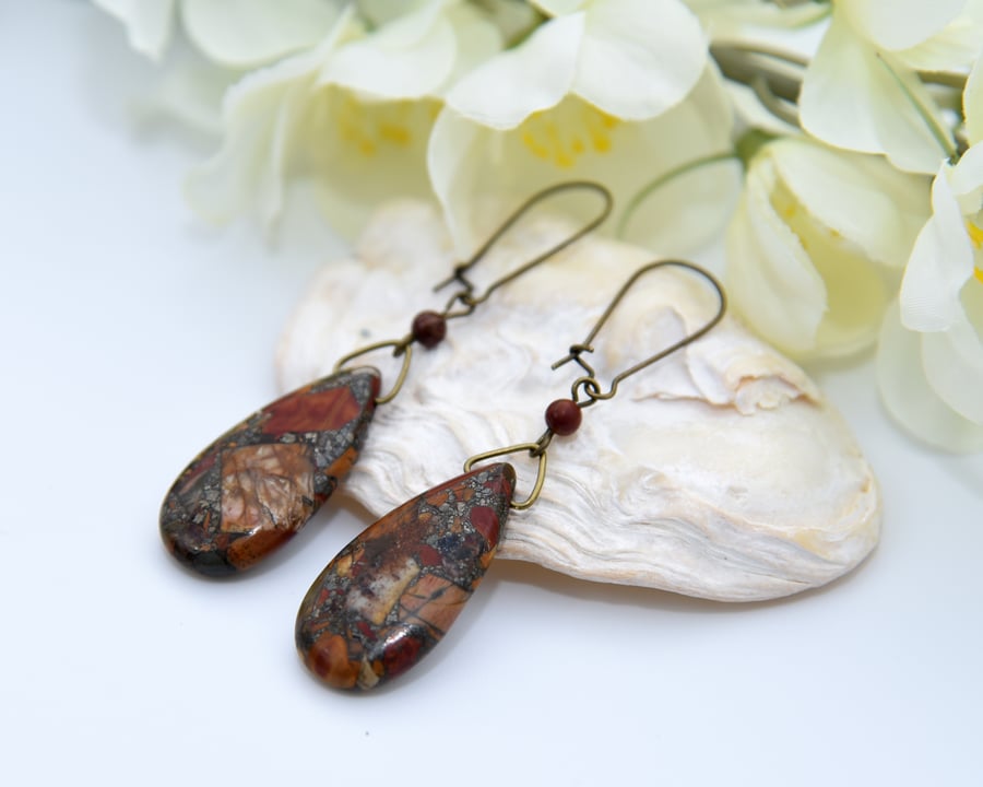 Jasper Teardrop Autumn Earrings