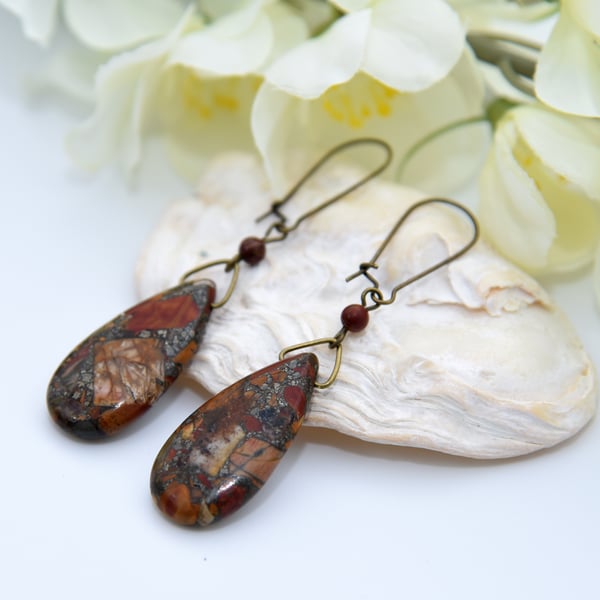 Jasper Teardrop Autumn Earrings