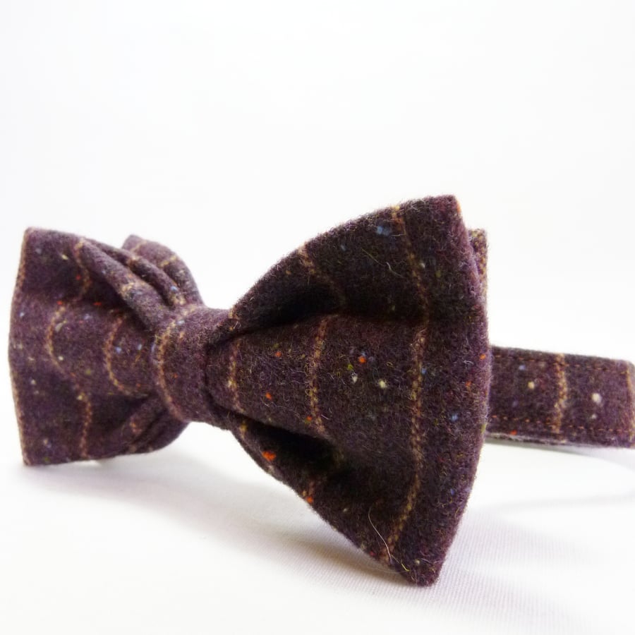 Mens Bow Tie - Byzantium Purple Pinstripe Tweed