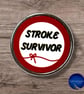 Stroke Survivor Pin Badge Red Design with Ribbon Flourish 25mm Stainless Steel S