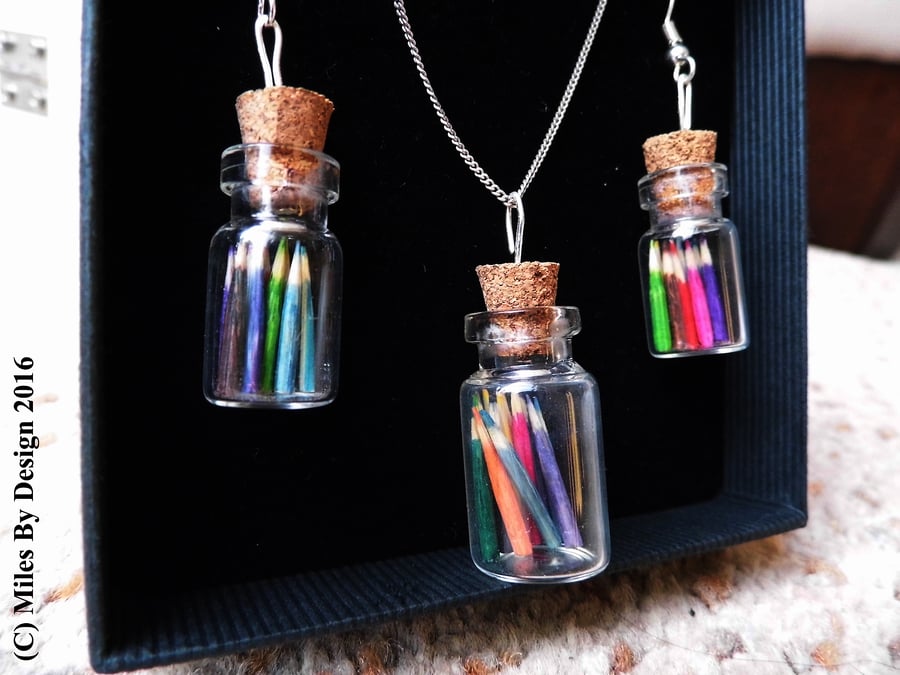 Pencil Jar Necklace & Earring Set