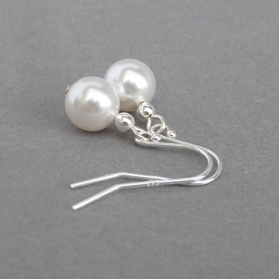 Simple White Pearl Drop Earrings - Pearl Bridal, Bridesmaids, Wedding Jewellery