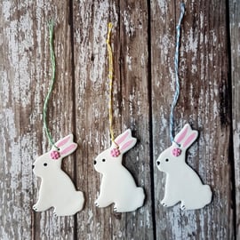 Easter Rabbit Bunny hanging decoration, Hand painted, Handmade