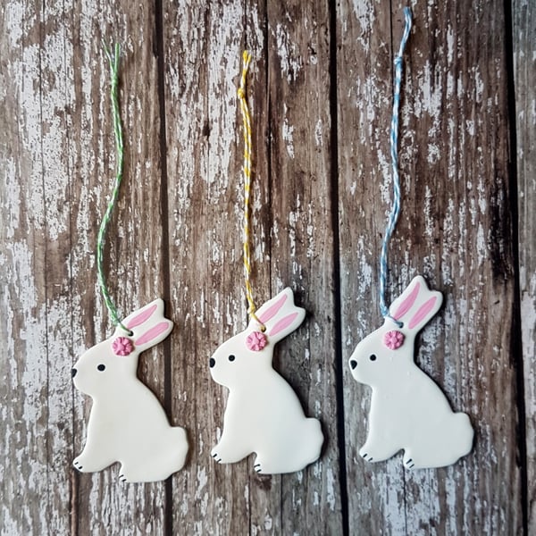 Easter Rabbit Bunny hanging decoration, Hand painted, Handmade