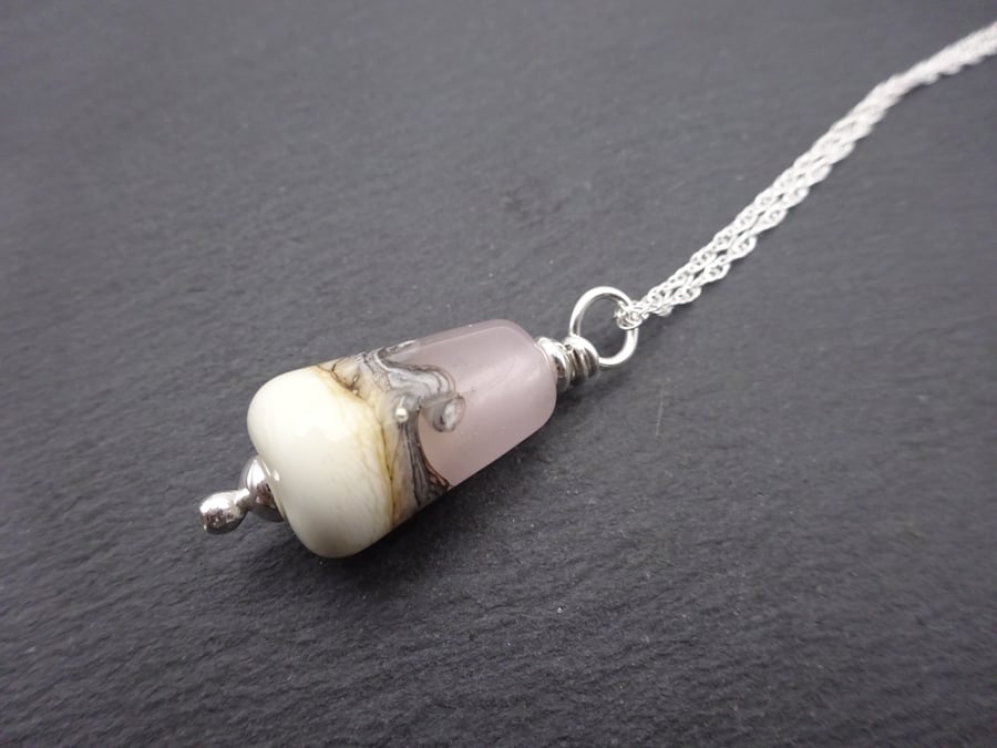 lampwork glass pink beach pendant necklace