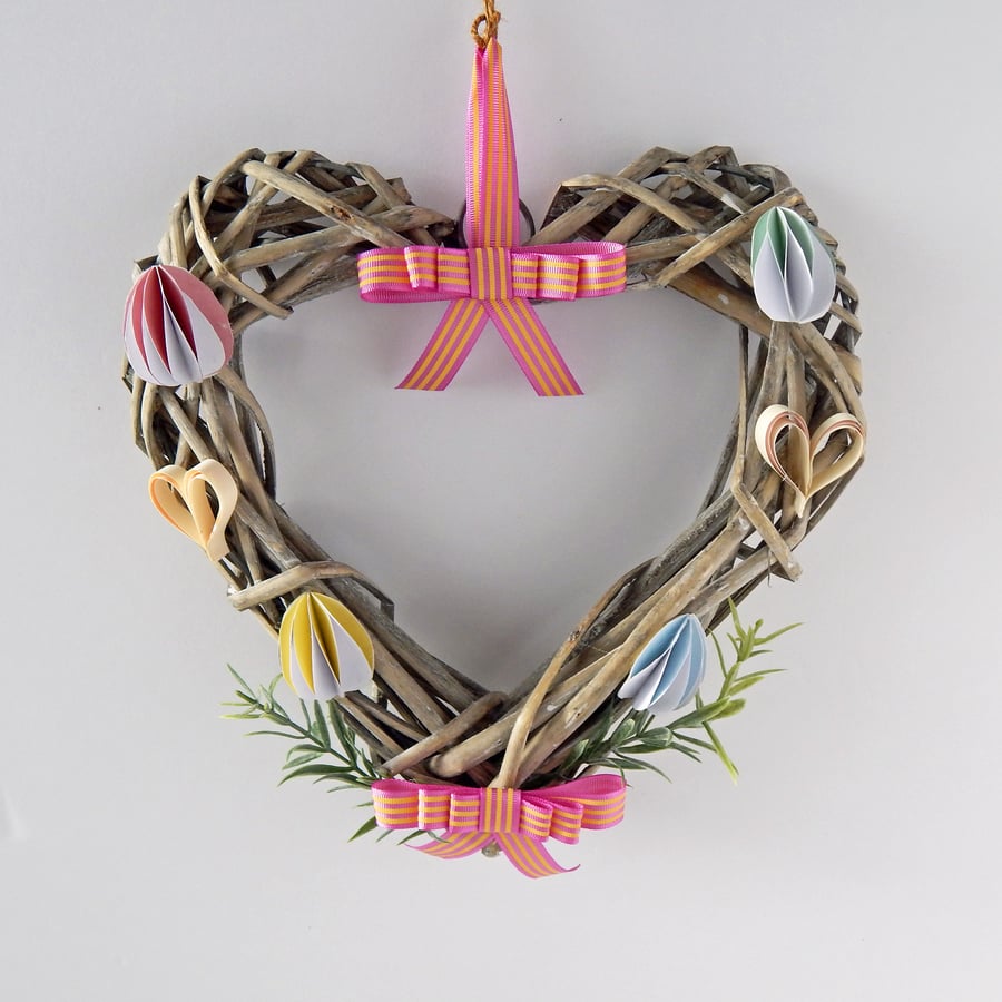 Heart Wreath Decoration for Spring in Pink. Home Decor.