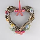 Heart Wreath Decoration for Spring in Pink. Easter Gifts. Home Decor.