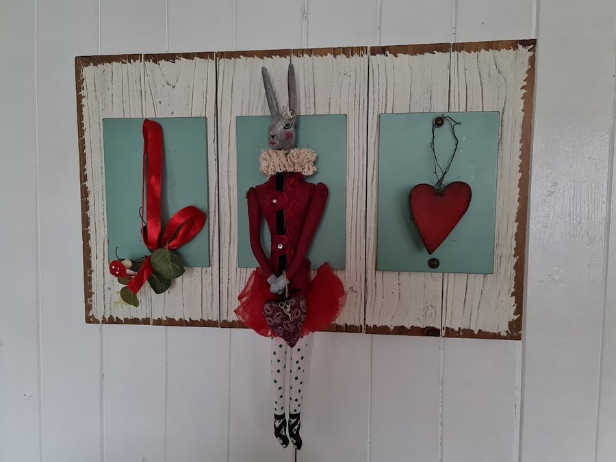 Handmade hare with ballet shoes.