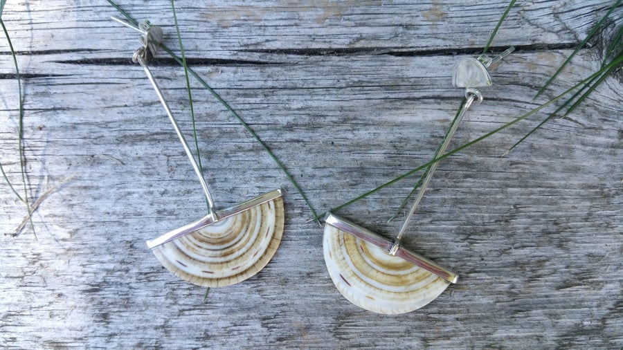 Amazing Fossil Shell and Sterling Silver Earrings