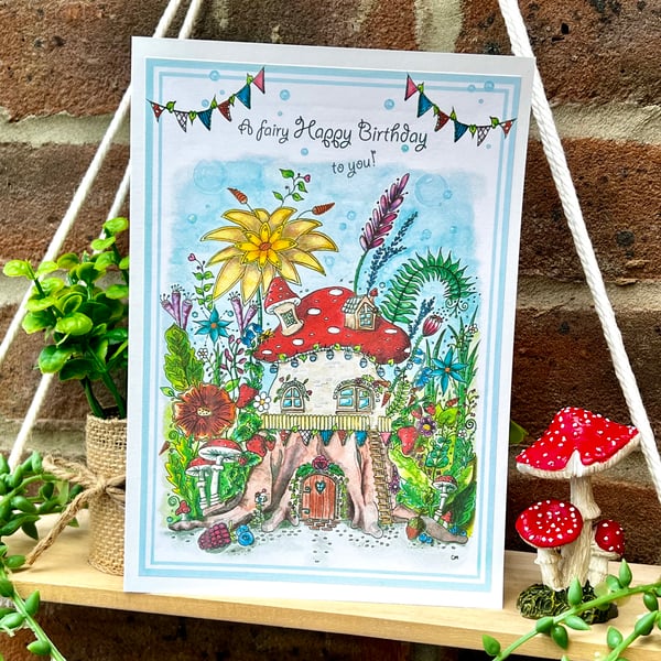 Birthday card ‘Fairy House illustration’