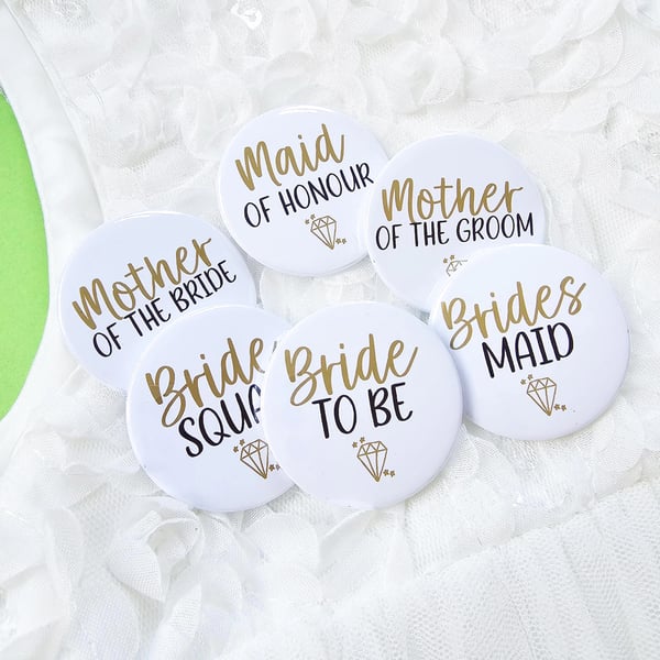 Hen Party Badges: White Bridal Party Badges
