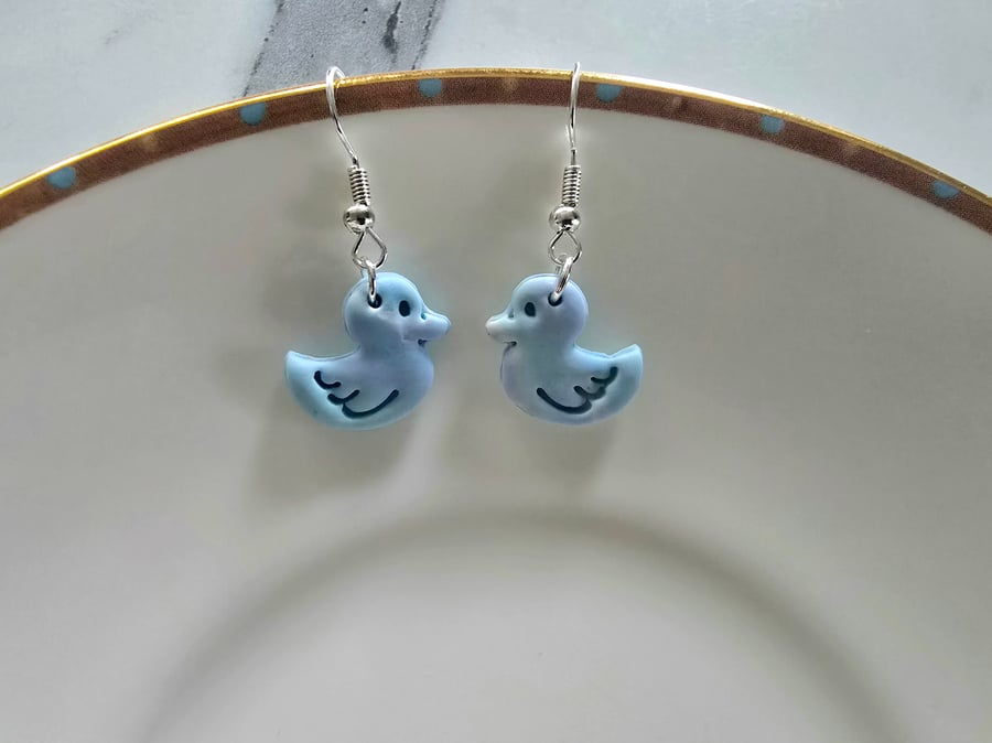 Polymer clay duck pastel coloured earrings on silver plated earhooks