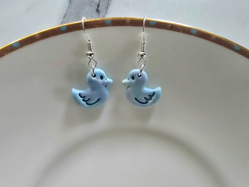 Polymer clay duck pastel coloured earrings on silver plated earhooks