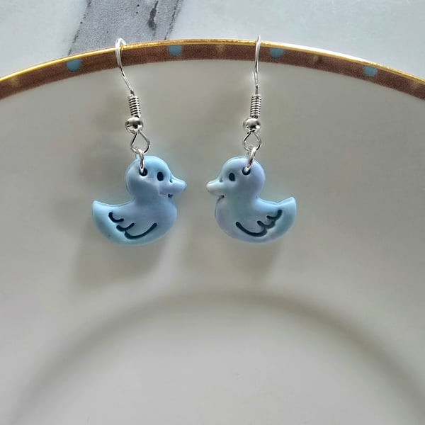 Polymer clay duck pastel coloured earrings on silver plated earhooks