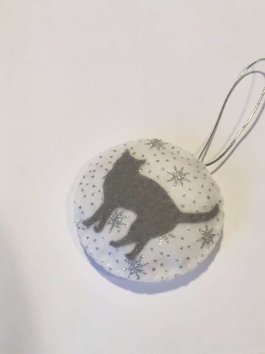 Christmas Cat Bauble, Grey Cat, Christmas Decoration, Hanging Tree Dec, Ornament