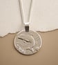 Dolphin Engraved Sterling Silver Coin Necklace