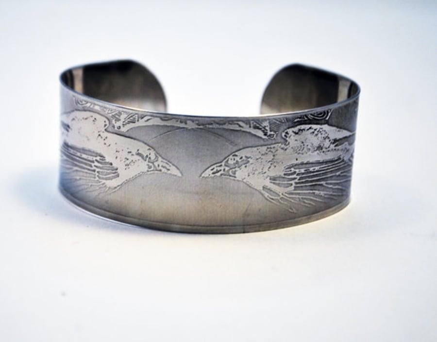 Surgical steel Raven Cuff, natural silver finish
