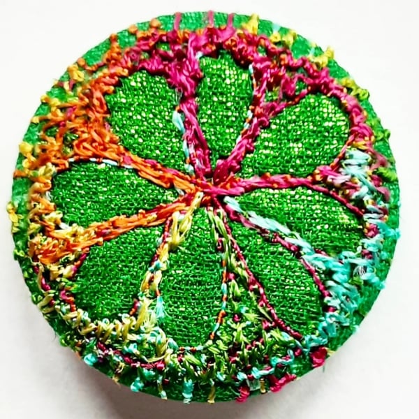 Badge 1 inch button Hand Dyed Silks and Cottons Free Machine Embroidery Button