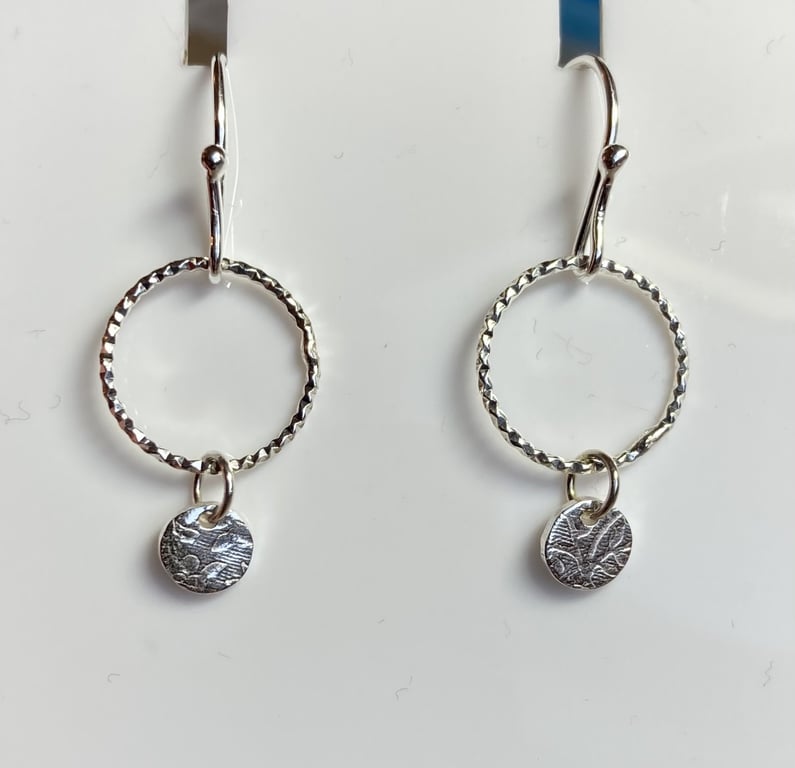 Tiny handmade circle earrings with hoops