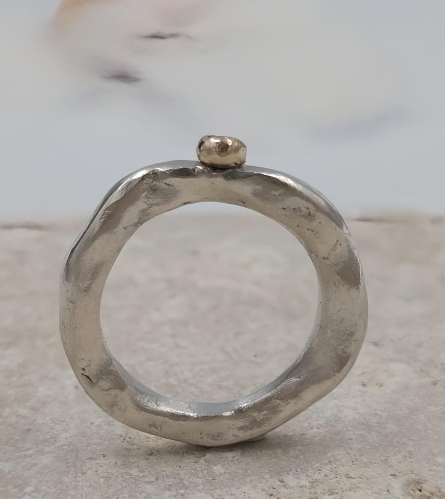 Luminous Sterling Silver & Gold Diamond Ring - Size O