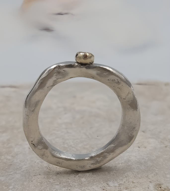 Luminous Sterling Silver & Gold Diamond Ring - Size O