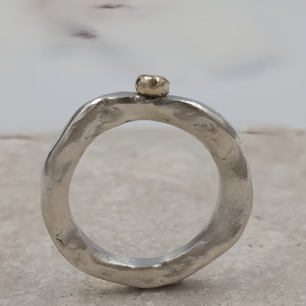 Luminous Sterling Silver & Gold Diamond Ring - Size O