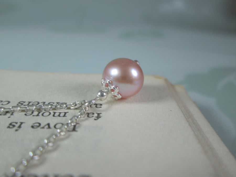 Pink Pearl Pendant - Pearl Necklace, Gift Jewellery, Wedding, Bridal